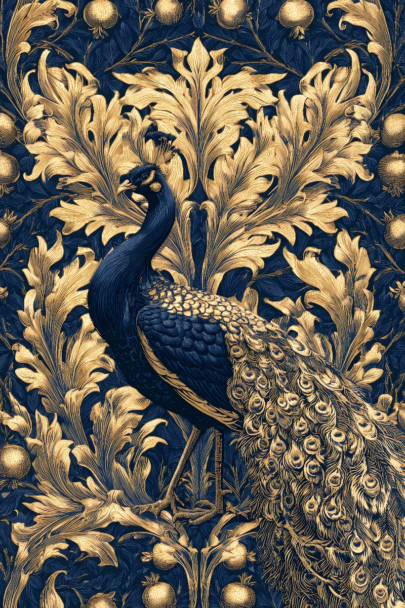 The Golden Peacock, Kollektion William Morris in Gold — Fibonacci-Goldener-Schnitt-Wandkunst von RAGANA Design