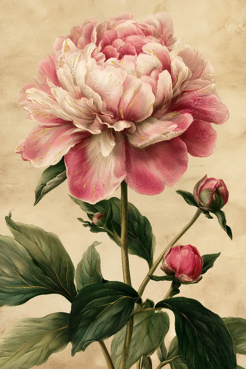 The Golden Peony、Vintage Botanical Prints コレクション — RAGANA Design によるゴールドのウォールアート