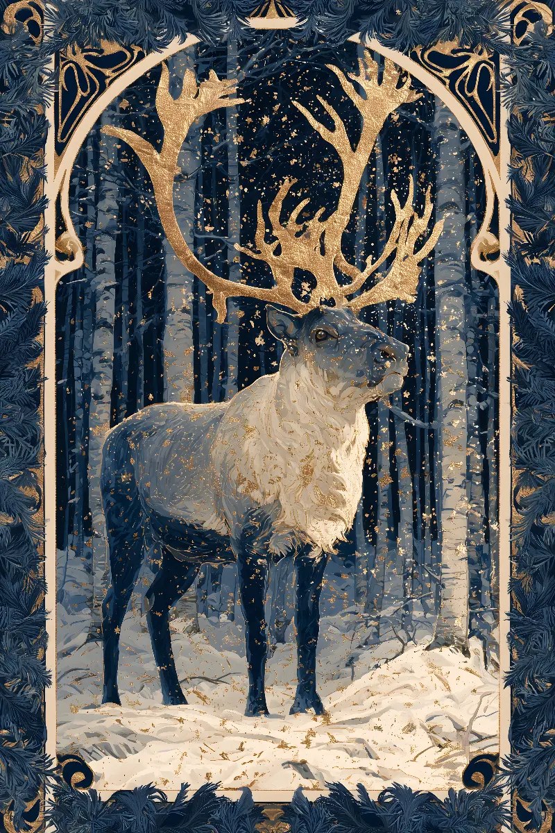 The Golden Reindeer、Christmas in Gold コレクション — RAGANA Design による黄金比のフィボナッチ・ウォールアート