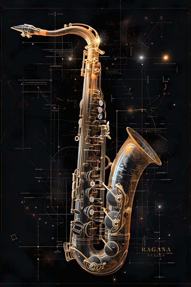 The Golden Saxophone, coleção Instruments of Infinity — arte de parede Fibonacci na proporção áurea por RAGANA Design