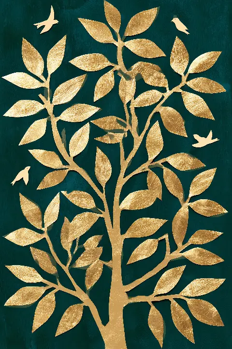 The Golden Tree with Birds, Matisse in Gold collection — Fibonacci golden ratio wall art by RAGANA Design