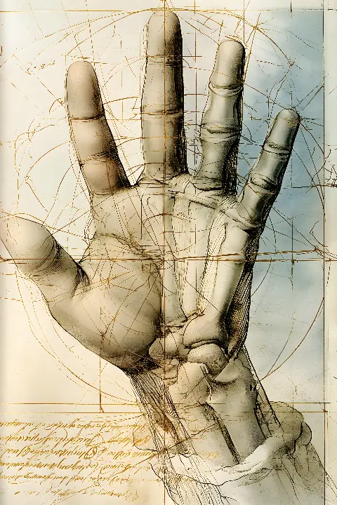 The Hand Codex, Da Vinci Reimagined collection — Fibonacci golden ratio wall art by RAGANA Design
