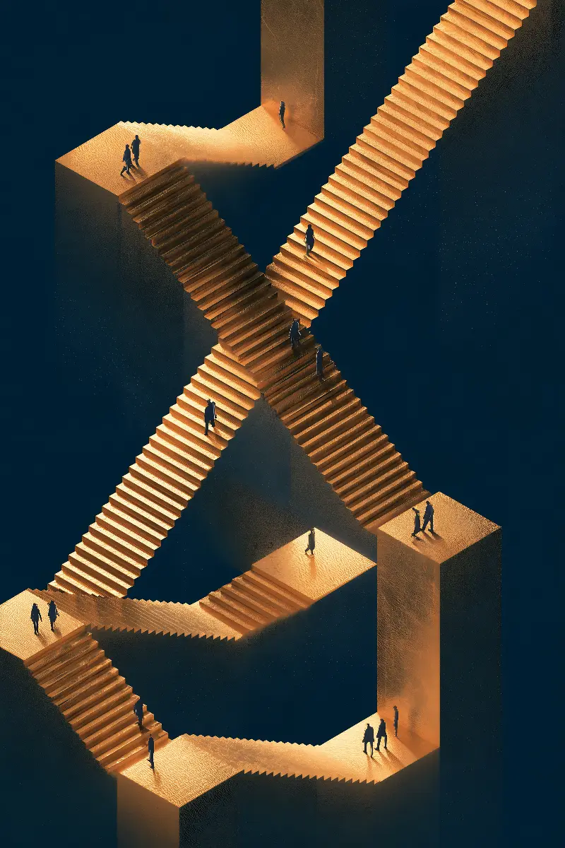 The Impossible Stairs, collezione Surreal Illusions in Gold — stampa op art in oro di RAGANA Design