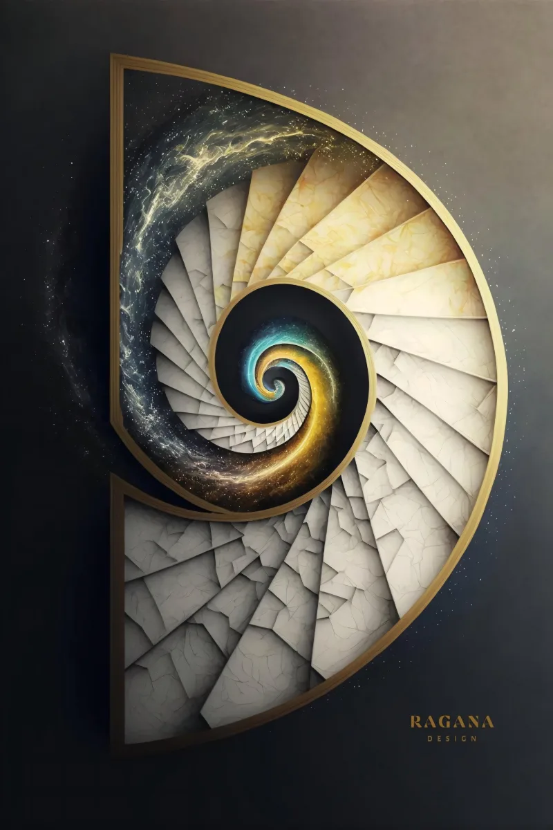 The Infinite Ascent, colección The Vault — arte de pared Fibonacci sobre la proporción áurea de RAGANA Design