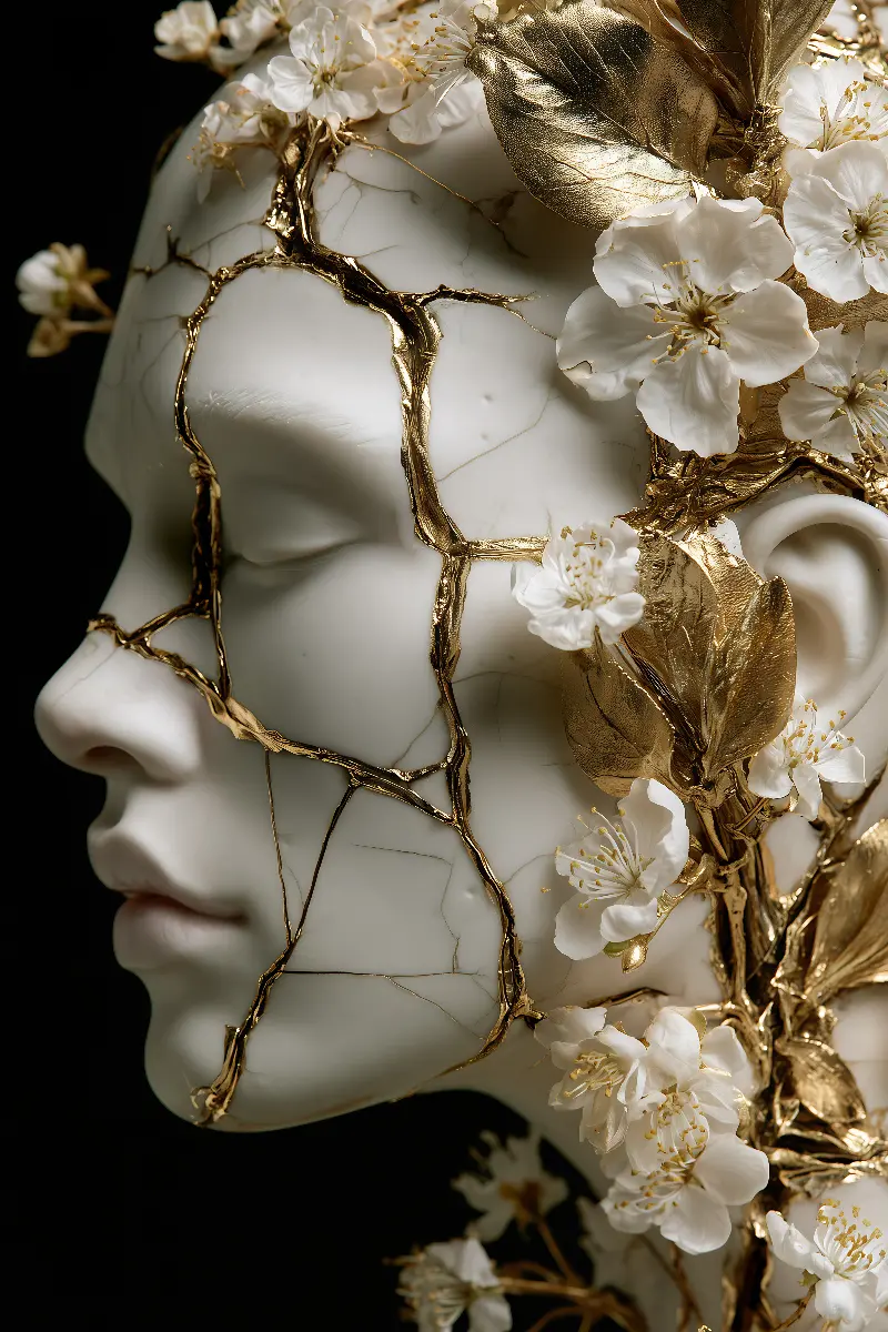 The Kintsugi Muse, collection Surreal Illusions in Gold — art mural Fibonacci sur le nombre d’or par RAGANA Design