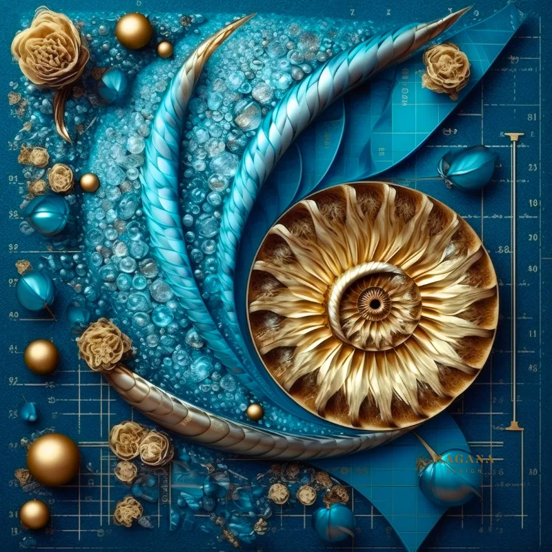 The Lapis Lazuli Flow, colección Gold & Colour — arte de pared Fibonacci sobre la proporción áurea de RAGANA Design