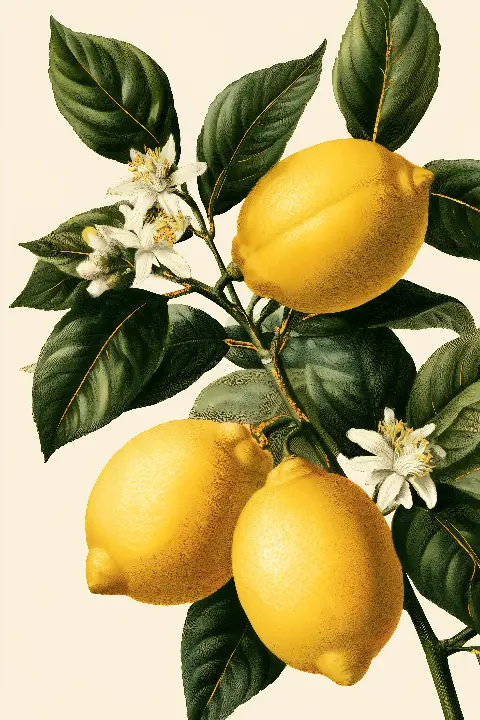 The Lemon Branch, Vintage Botanical Prints collection — gold wall art by RAGANA Design