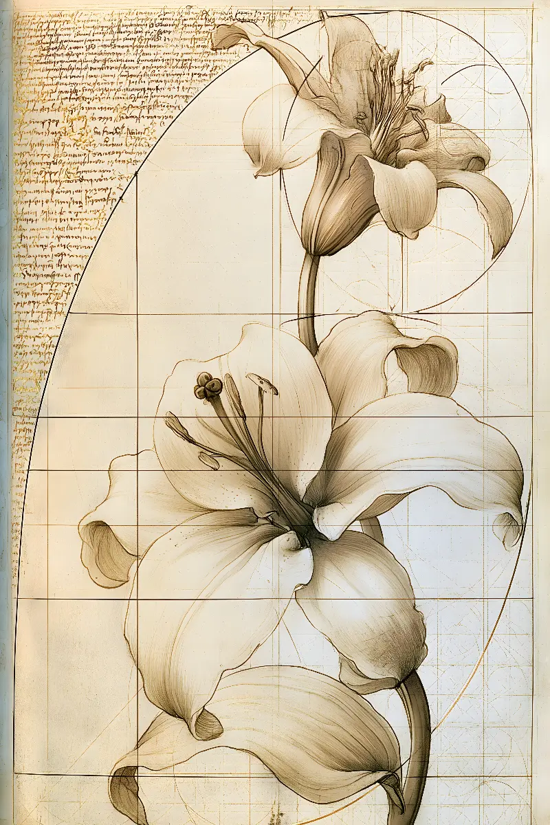 The Lily Codex, colección Da Vinci Reimagined — arte de pared Fibonacci sobre la proporción áurea de RAGANA Design
