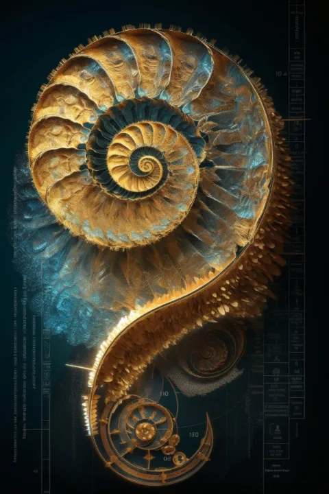 白い壁に額装したThe Luminous Nautilus – RAGANA Designのオウムガイ アート・貝殻 ウォールアート プリント