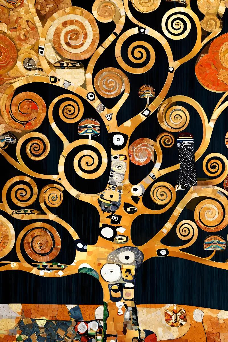 The Midnight Tree of Life, Klimt Reimagined collection — Fibonacci golden ratio wall art by RAGANA Design