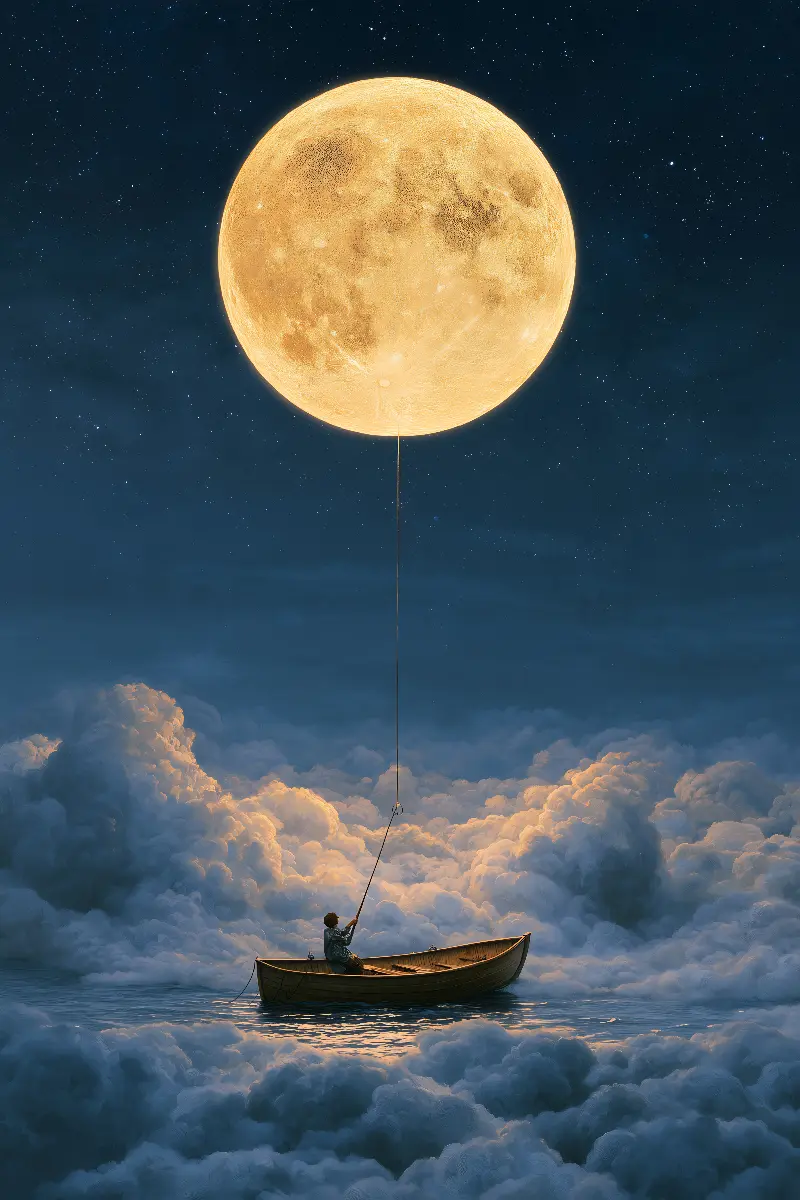 The Moon Fisher、Surreal Illusions in Gold コレクション — RAGANA Design による黄金比のフィボナッチ・ウォールアート