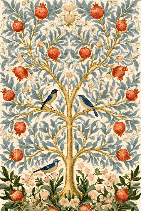 The Morris Tree of Life, William Morris in Gold collection — Fibonacci golden ratio wall art by RAGANA Design