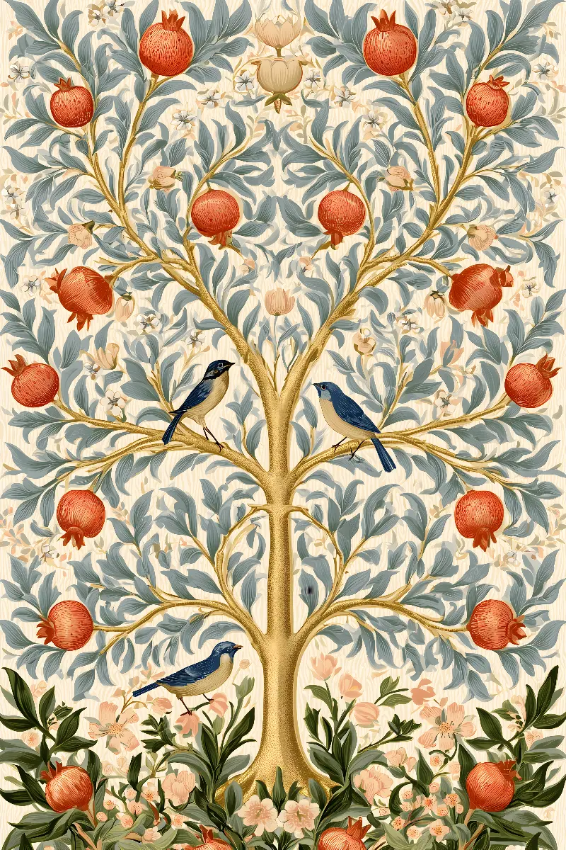 The Morris Tree of Life, William Morris in Gold collection — Fibonacci golden ratio wall art by RAGANA Design