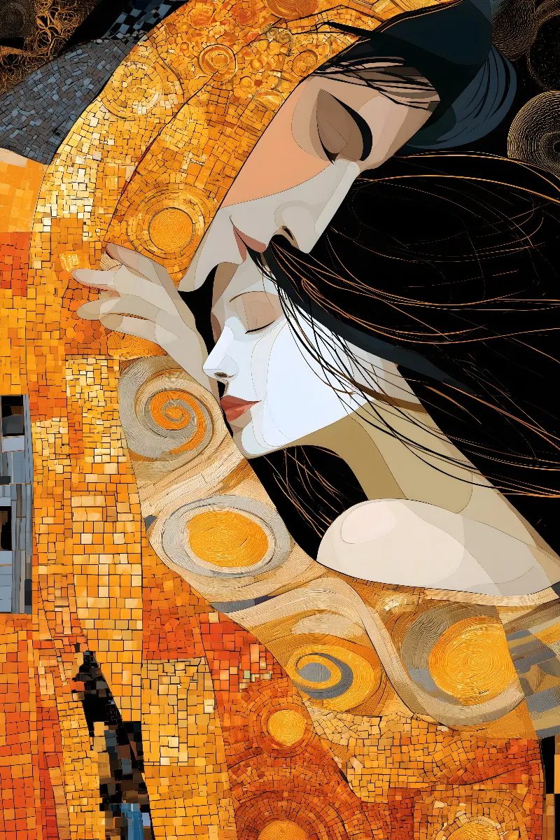 The Mosaic Kiss, Klimt Reimagined collection — Fibonacci golden ratio wall art by RAGANA Design