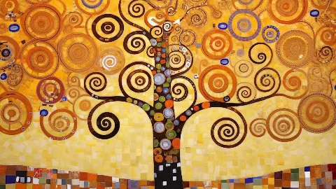 The Mosaic Tree of Life, collection 4K TV Art in Gold — art mural en or par RAGANA Design