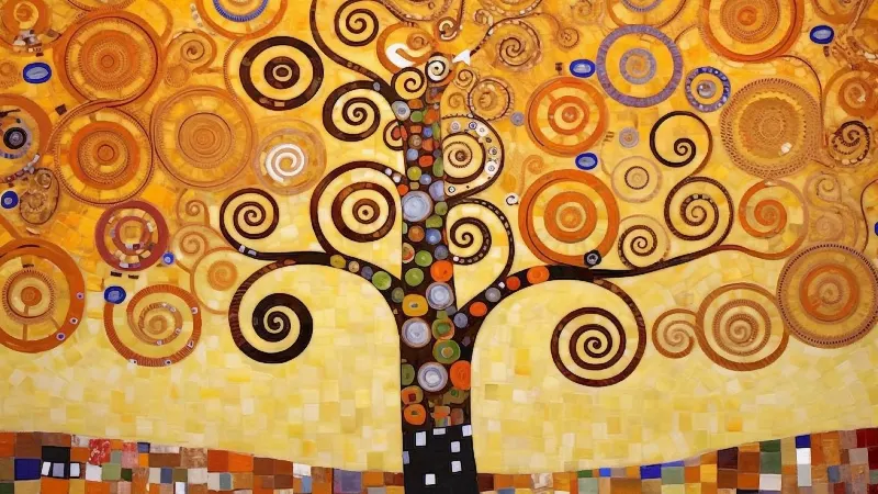 The Mosaic Tree of Life, collection 4K TV Art in Gold — art mural en or par RAGANA Design