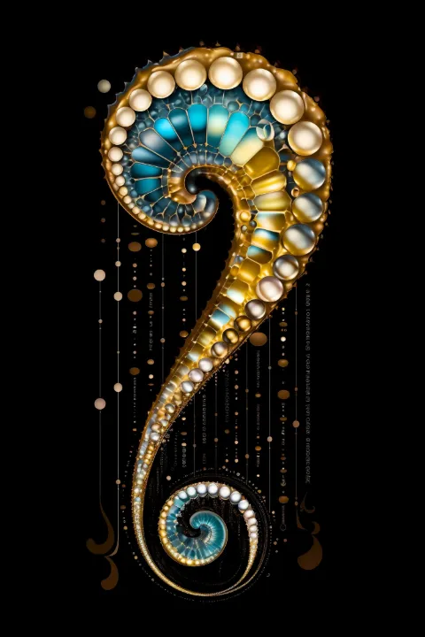 白い壁に額装したThe Oracle's Curve – RAGANA Designのパール ウォールアート・オウムガイ プリント