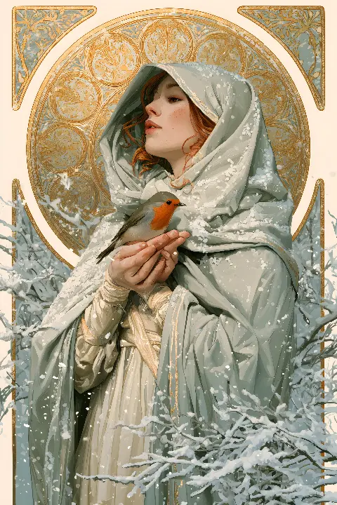 The Robin Muse, Kollektion Christmas in Gold — Fibonacci-Goldener-Schnitt-Wandkunst von RAGANA Design