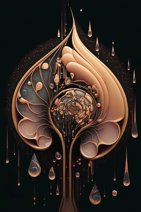 白い壁に額装したThe Rose Gold Chrysalis – RAGANA Designのゴールド ウォールアート・黄金螺旋 アートプリント