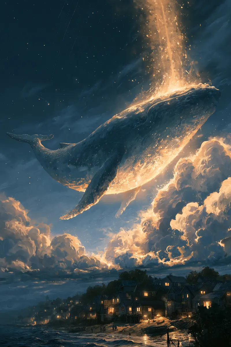 The Sky Whale, colección Surreal Illusions in Gold — arte de pared Fibonacci sobre la proporción áurea de RAGANA Design