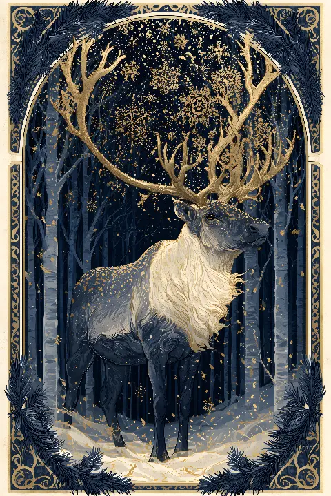 The Snowflake Reindeer, Kollektion Christmas in Gold — Fibonacci-Goldener-Schnitt-Wandkunst von RAGANA Design