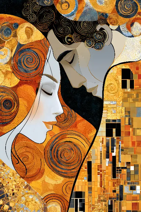 The Spiral Kiss, colección Klimt Reimagined — arte de pared Fibonacci sobre la proporción áurea de RAGANA Design