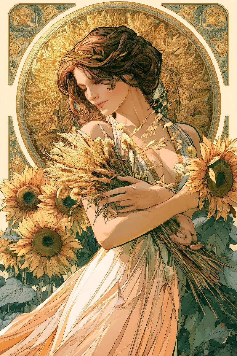 The Sunflower Muse, collection Pastel Masters — art mural Fibonacci sur le nombre d’or par RAGANA Design