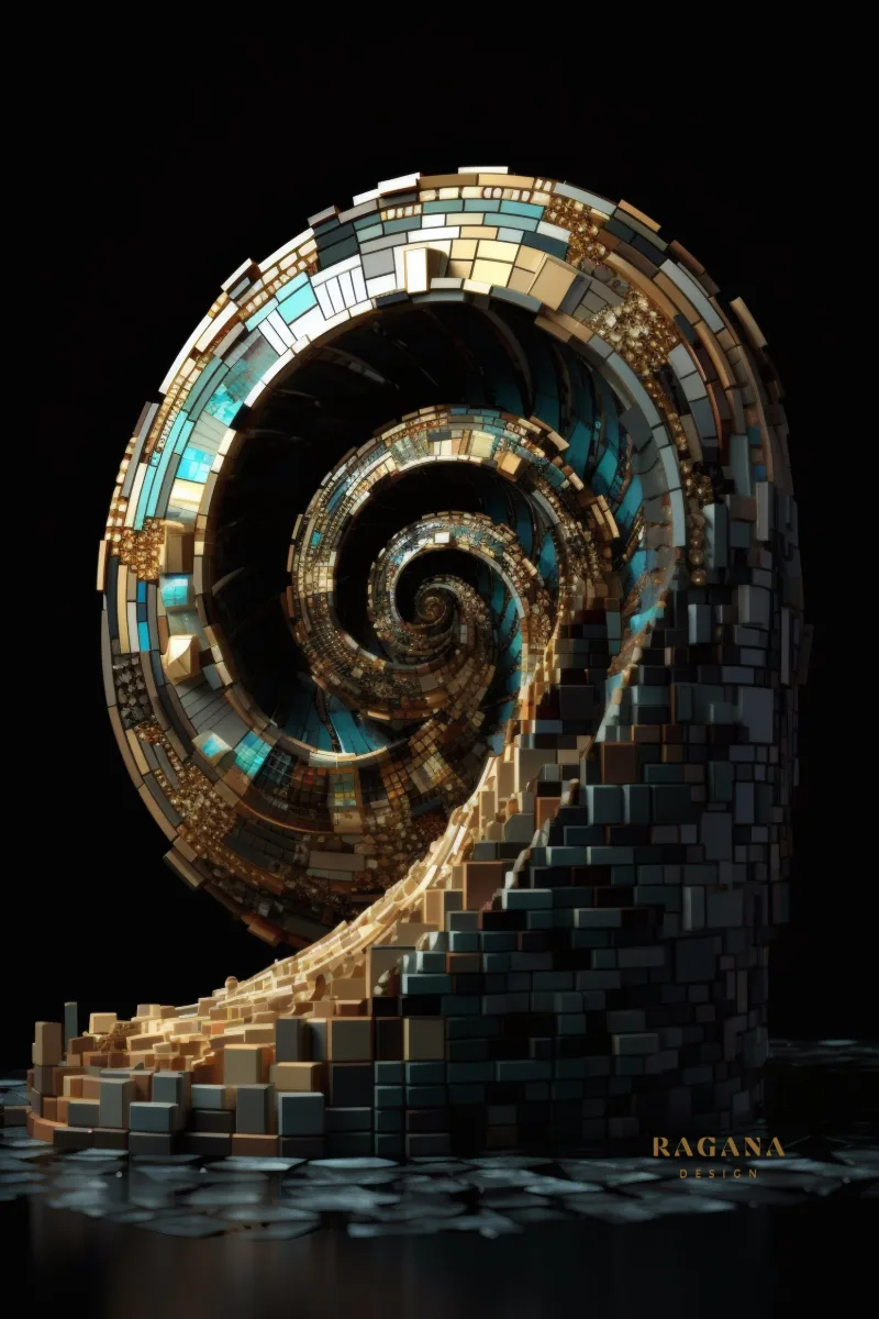 The Tectonic Fibonacci, Kollektion The Vault — Fibonacci-Goldener-Schnitt-Wandkunst von RAGANA Design