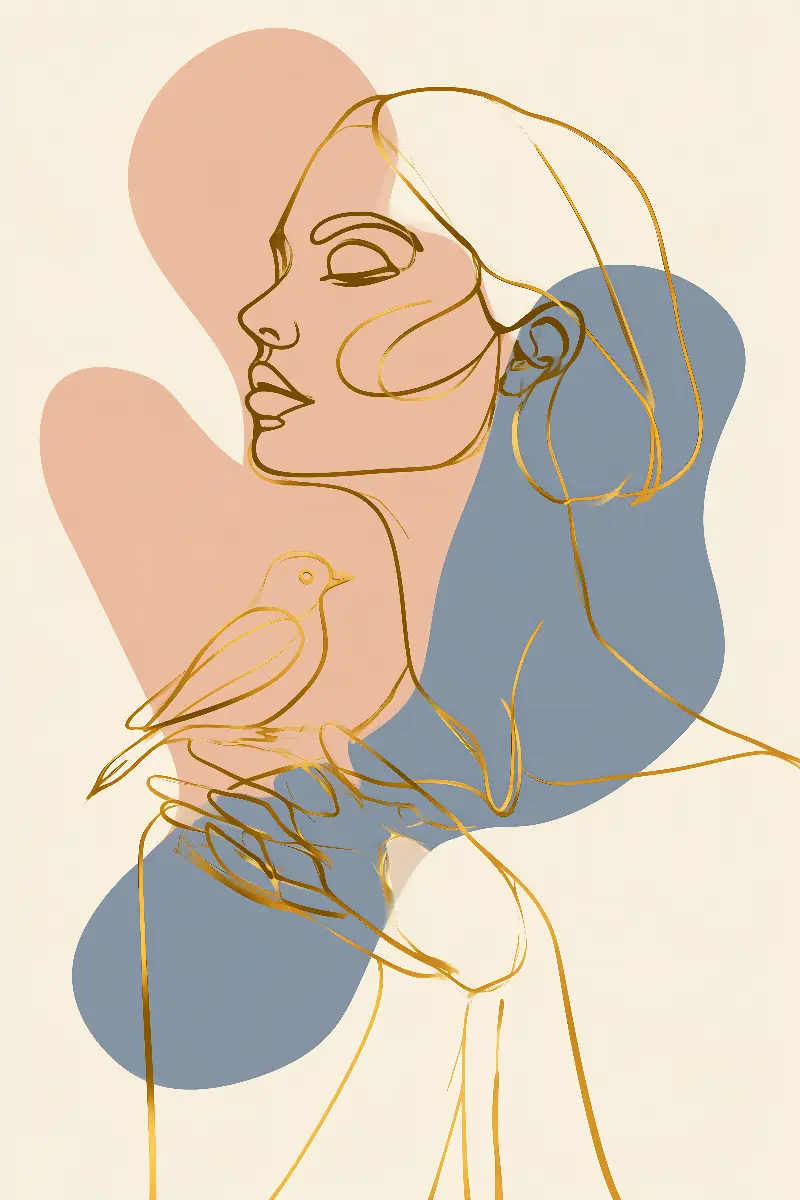 The Woman with a Bird, collection Matisse in Gold — art mural en or par RAGANA Design