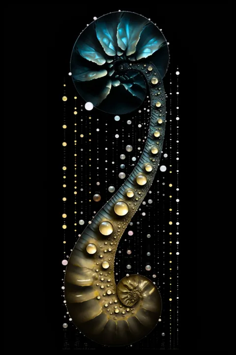白い壁に額装したThe Zenith Spiral – RAGANA Designのパール ウォールアート・オウムガイ プリント