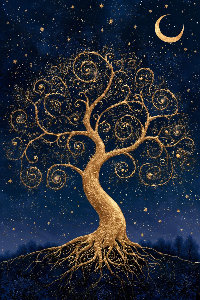 Tree of Life Under the Stars, colección Tree of Life Wall Art — arte de pared en oro de RAGANA Design