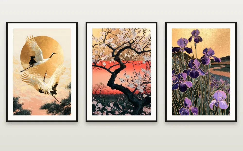 The Japanese Garden: Golden Cranes at Sunrise, The Golden Plum Garden, The Golden Iris Garden