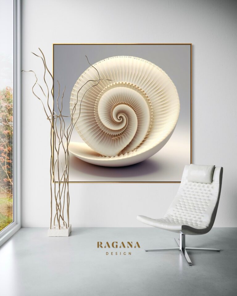 Ivory Nautilus Minimalist — Sacred Geometry, White Fibonacci Fibonacci golden ratio wall art by RAGANA Design