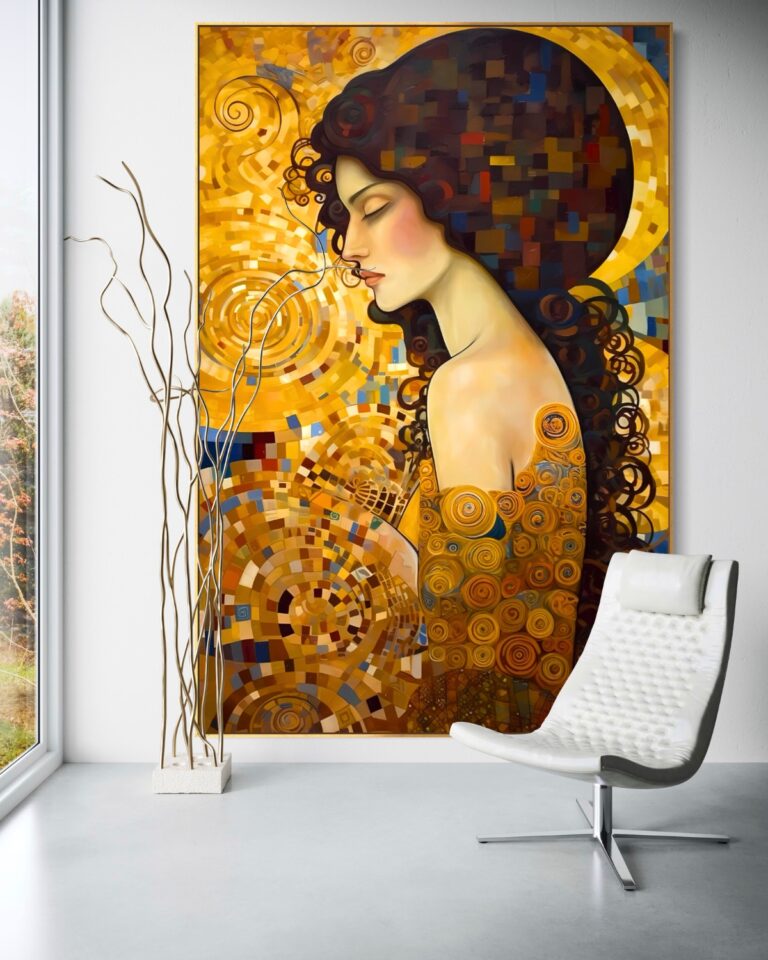 The Alchemical Embrace — Gustav Klimt Reimagined by, Klimt Reimagined Fibonacci golden ratio wall art by RAGANA Design