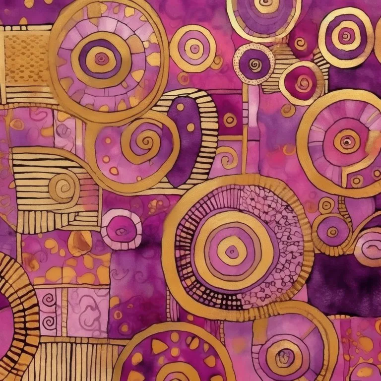 The Amethyst Mosaic, rosetones y espirales en mosaico de amatista y oro, arte de pared Klimt reimaginado de RAGANA Design