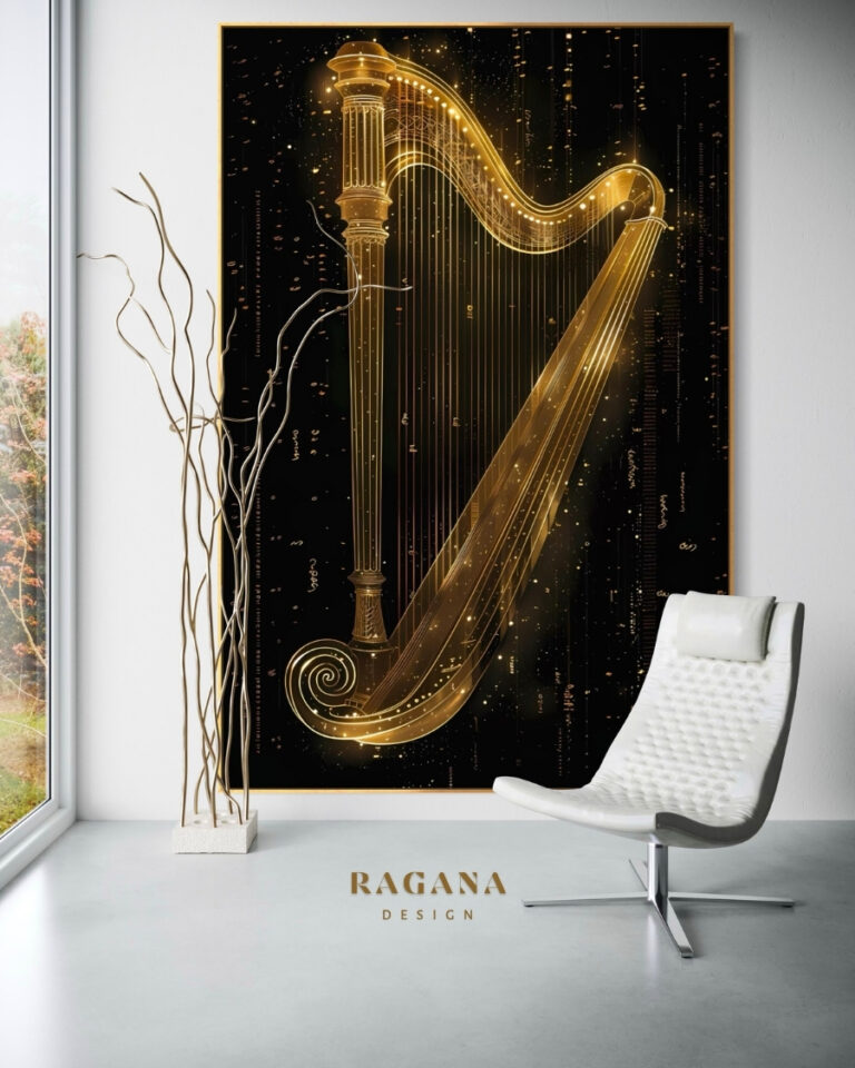 The Ethereal Golden Harp — A Mathematical Ladder to the Infinite, Instruments of Infinity Fibonacci golden ratio wall art by