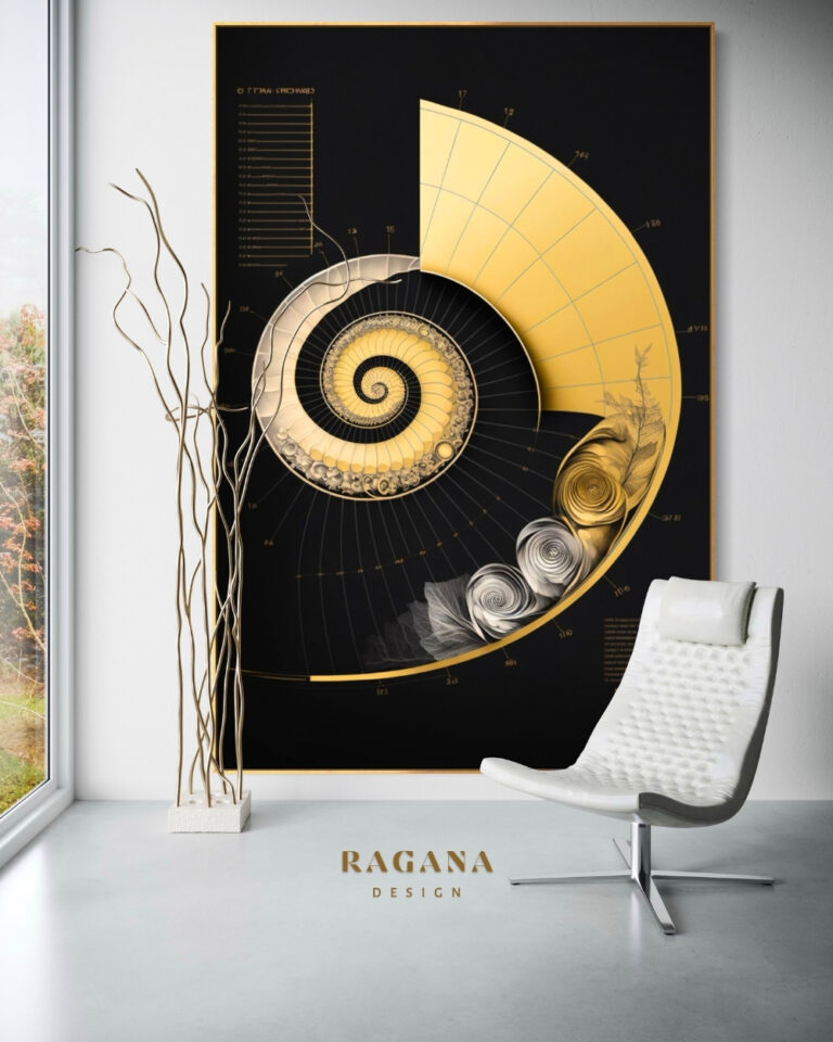 The Gilded Resonance Ledger — Golden Fibonacci Fibonacci golden ratio wall art by RAGANA Design