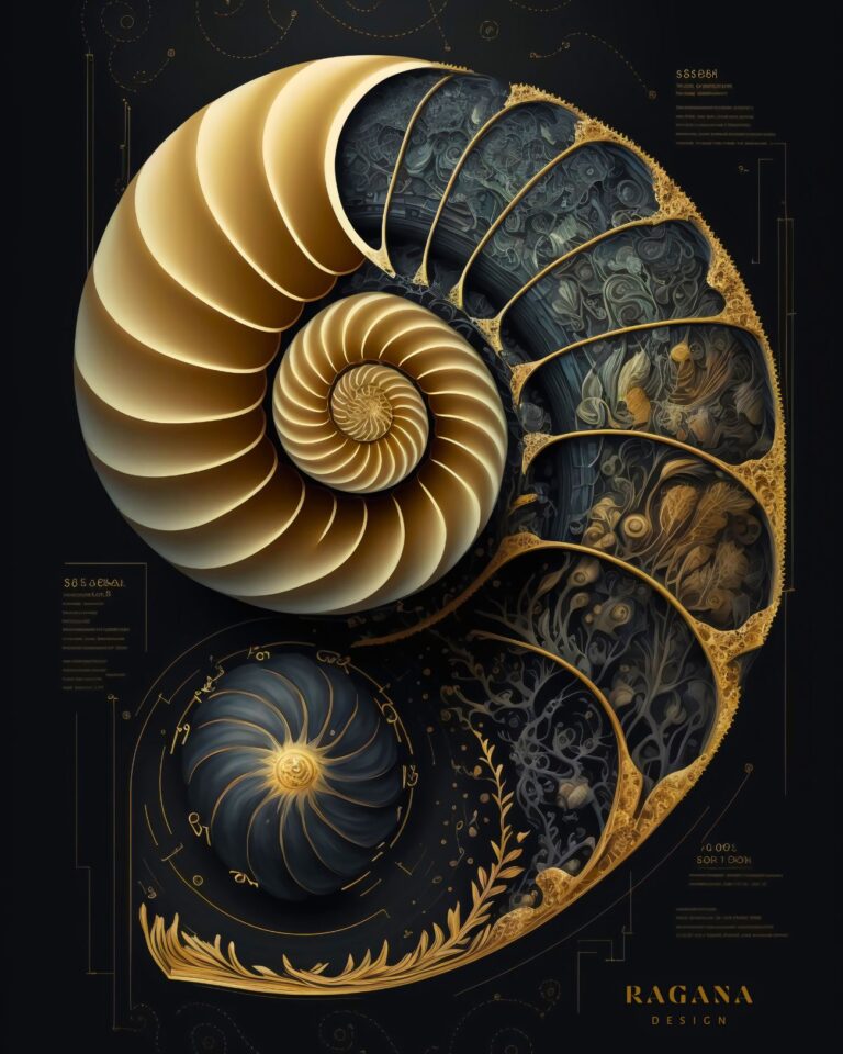 The Golden Nautilus — 4K Video Loop, Golden Fibonacci Fibonacci golden ratio wall art by RAGANA Design