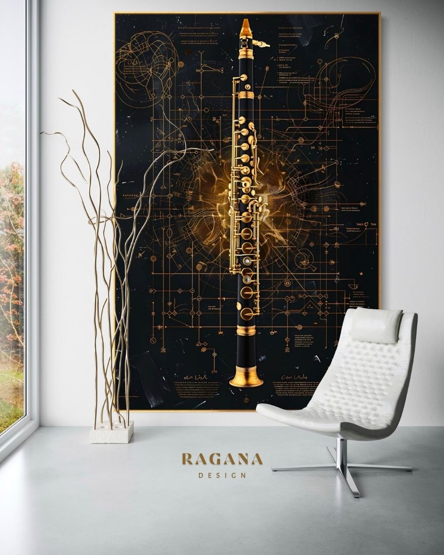 Clarinet Wall Art Printable | Gold Music Room Print