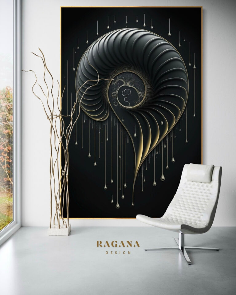 The Obsidian Rain — Sculptural Gravitas of the 1.618 Flow, The Archive Fibonacci golden ratio wall art by RAGANA Design