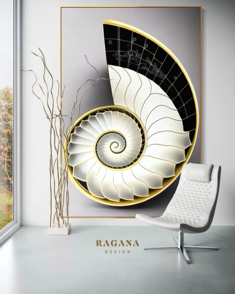 The Sonata of the Gilded Staircase, colección Instruments of Infinity — arte de pared Fibonacci sobre la proporción áurea de RAGANA Design