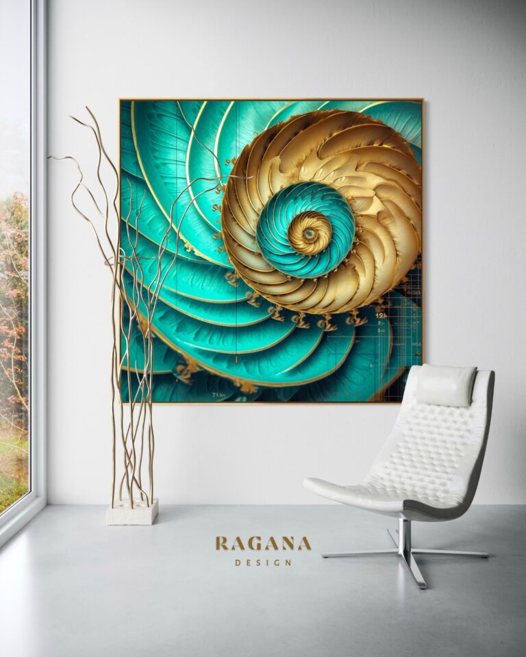 The Sovereign Lounge — Fibonacci Spiral, Gold & Colour Fibonacci golden ratio wall art by RAGANA Design