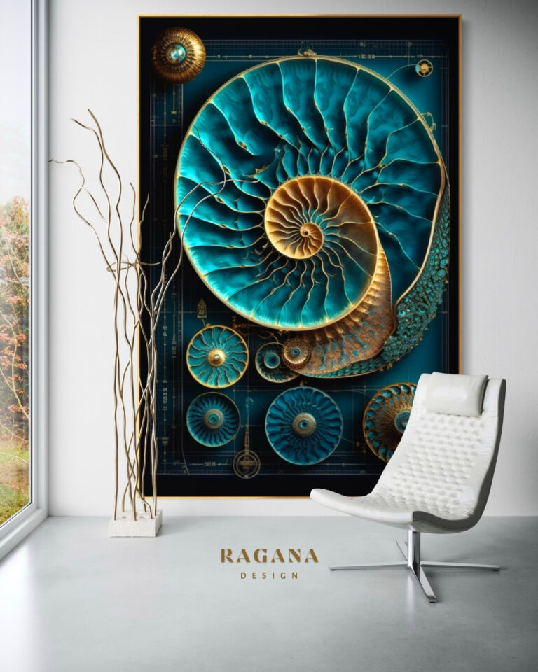 The Teal Sovereign Command — Gold & Colour Fibonacci golden ratio wall art by RAGANA Design