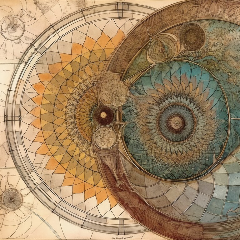 The Twin Rosette, an orange and teal double rosette wound into a golden spiral, da Vinci reimagined wall art by RAGANA Design