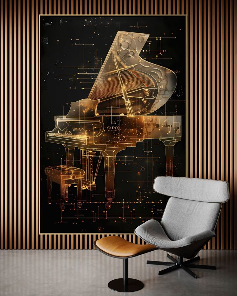 The Celestial Grand Piano, or sur noir, au-dessus d’un fauteuil de lecture